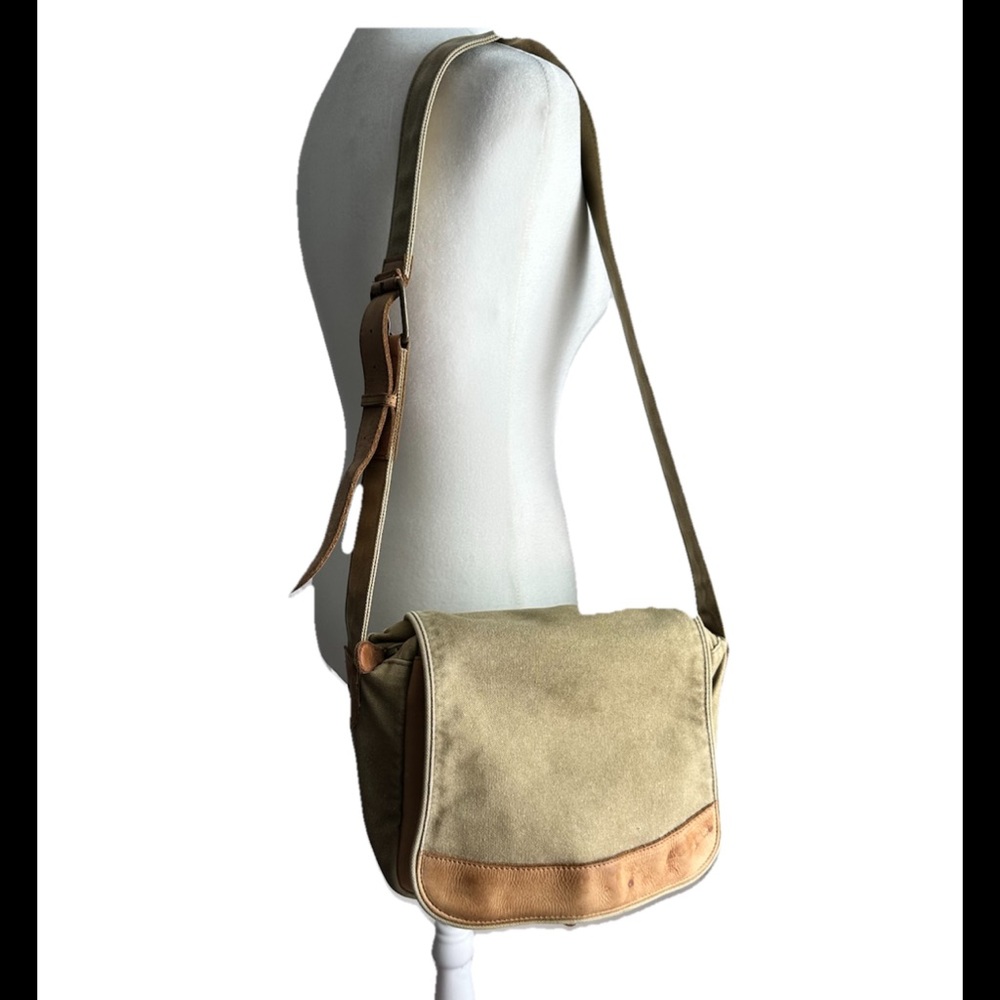 LL BEAN Vintage 90’s Canvas Leather Trim Crossbody Bag - Picture 2 of 14